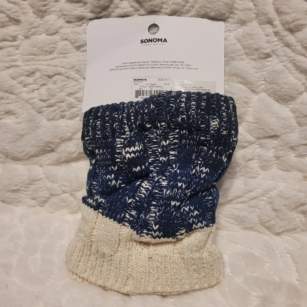 Sonoma Goods for Life Boot Toppers Ribbed Gradient Slubbed Navy Cream OSFM New